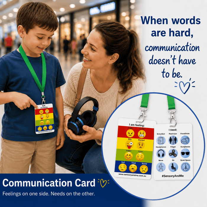 Sensory & Me Sensory Communication Card Double sided on Lanyard