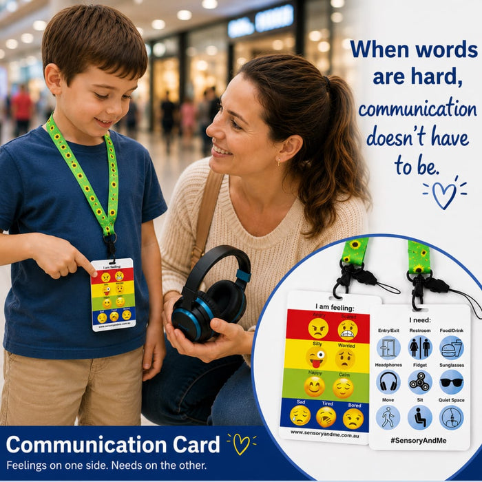 Sensory & Me Sensory Communication Card Double sided with Sunflower Lanyard